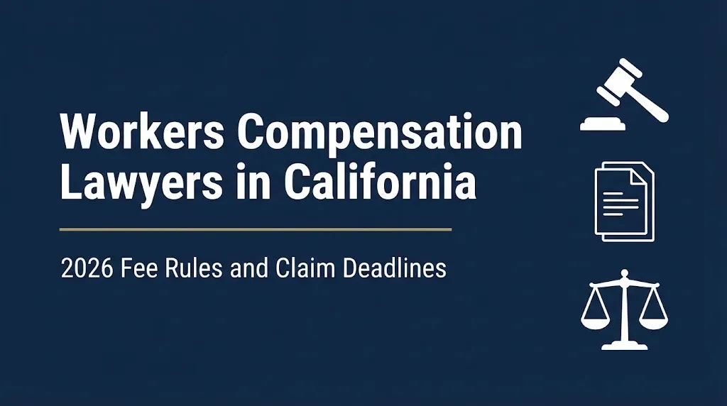 Workers compensation lawyers in California 2026 hero banner with fee rules and claim deadline information.