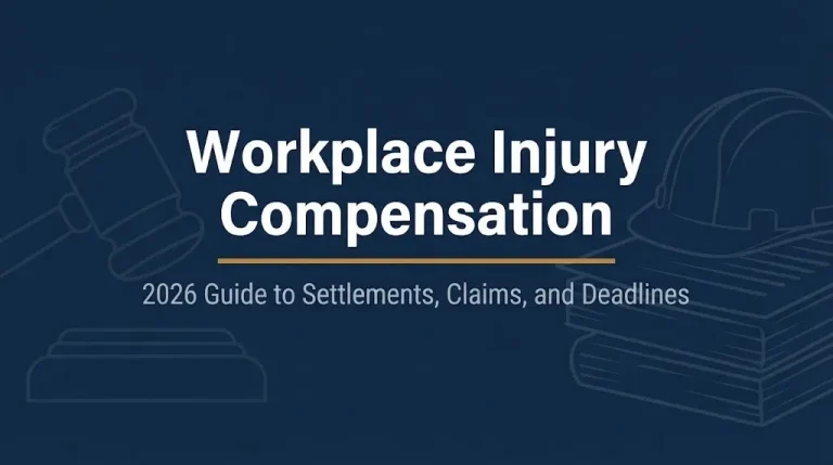 Workplace injury compensation 2026 guide graphic showing legal information for injured workers.