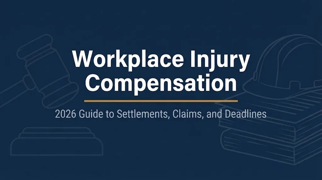 Workplace injury compensation 2026 guide graphic showing legal information for injured workers.