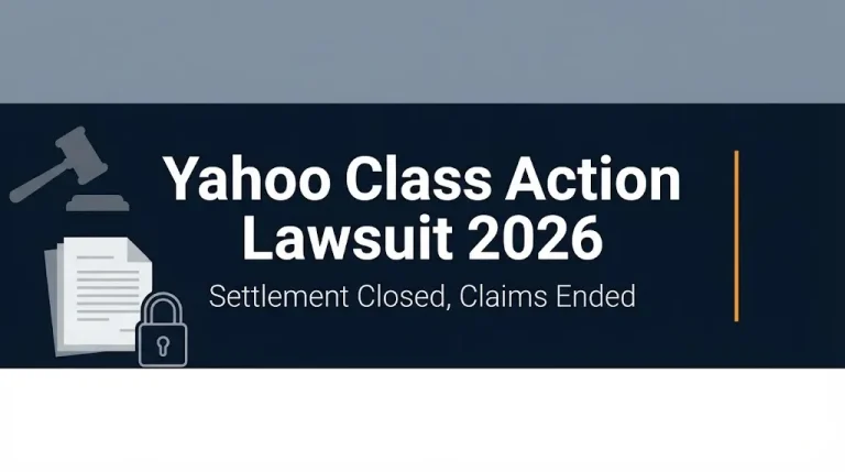 Yahoo class action lawsuit 2026 banner showing settlement closed and claims ended status.
