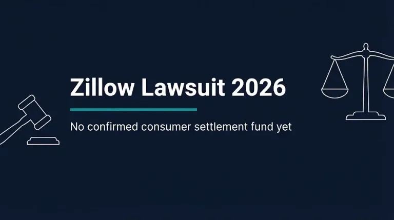 Zillow lawsuit 2026 banner noting no confirmed consumer settlement fund as of August 2026