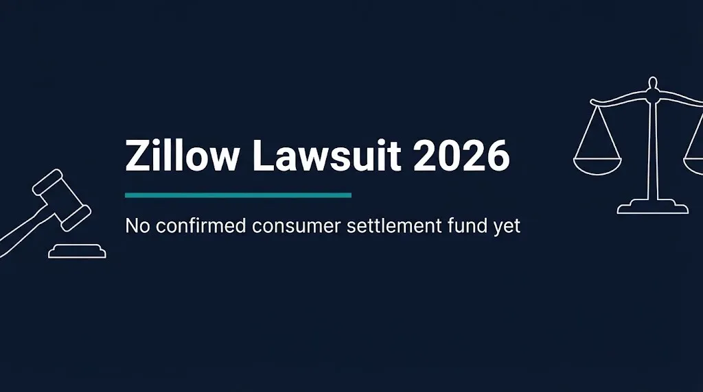Zillow lawsuit 2026 banner noting no confirmed consumer settlement fund as of August 2026