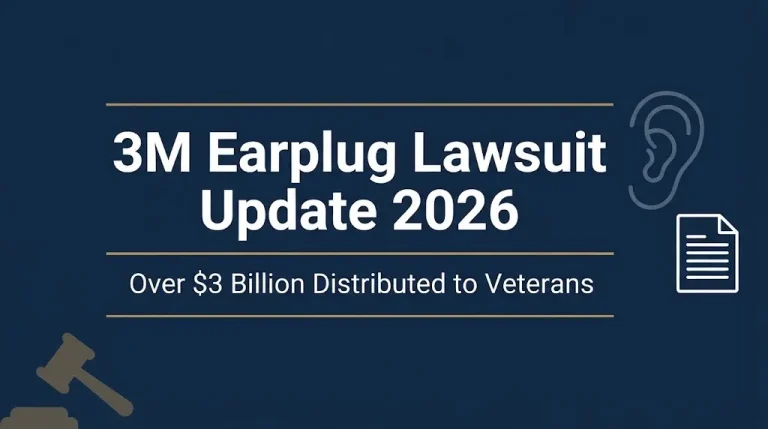 3M earplug lawsuit update 2026 graphic showing over $3 billion distributed to veterans.