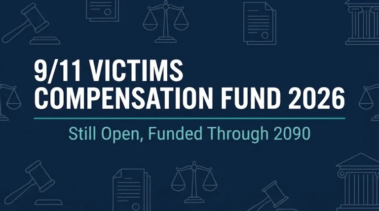 911 Victims Compensation Fund 2026 hero banner with gavel and scales symbols.