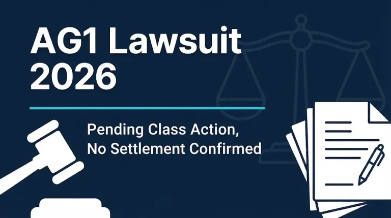 AG1 lawsuit 2026 hero banner showing pending class action status and no confirmed settlement.