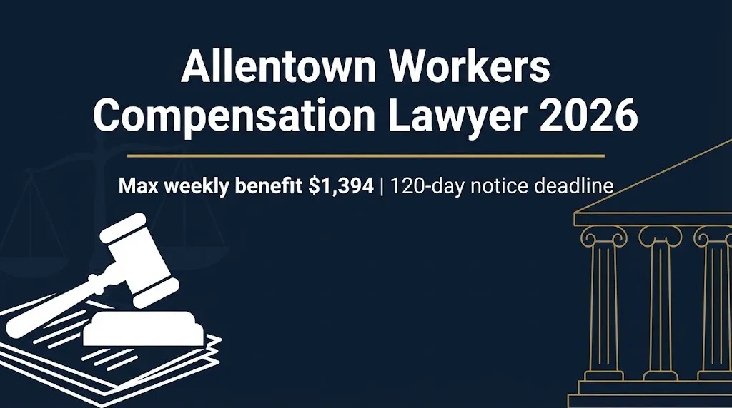 Allentown workers compensation lawyer 2026 banner with $1,394 weekly benefit and 120-day deadline