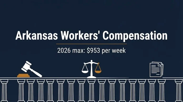 Arkansas workers compensation 2026 banner showing the maximum weekly benefit of $953