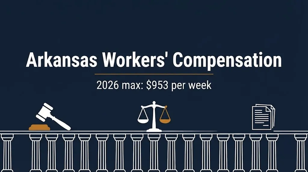Arkansas workers compensation 2026 banner showing the maximum weekly benefit of $953