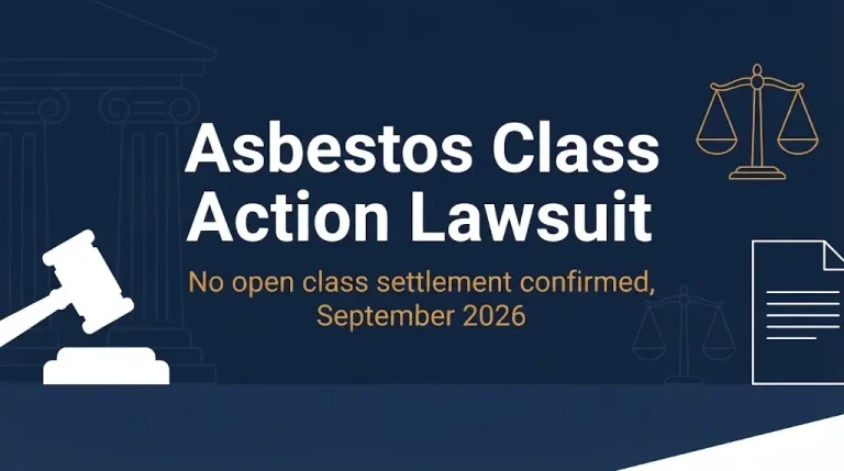 Asbestos class action lawsuit 2026 banner no open class settlement confirmed