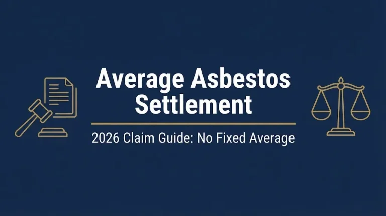Average asbestos settlement 2026 claim guide showing no fixed average with legal icons.