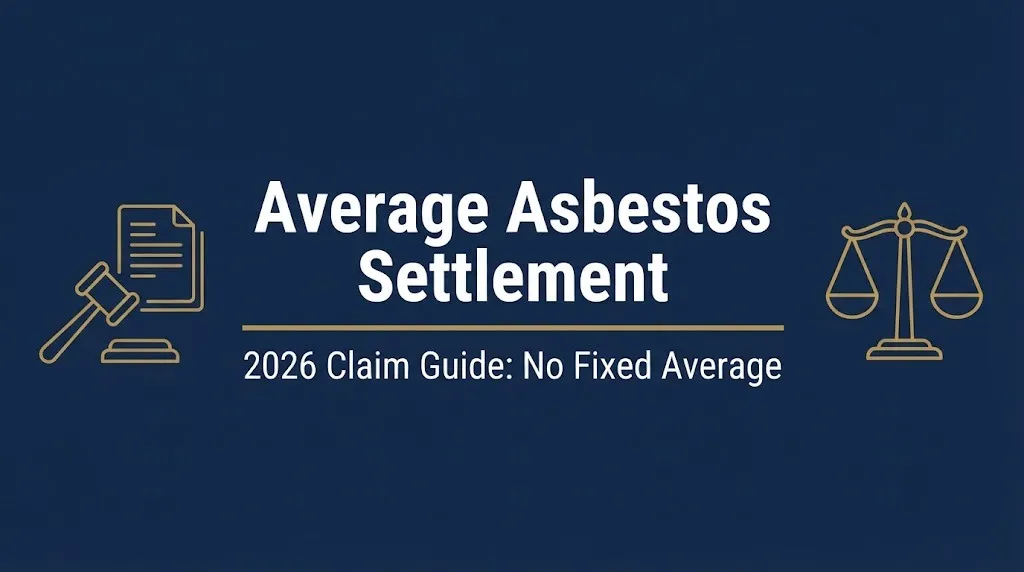 Average asbestos settlement 2026 claim guide showing no fixed average with legal icons.