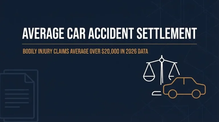Average car accident settlement banner showing bodily injury claims averaging over $20,000 in 2026 data.