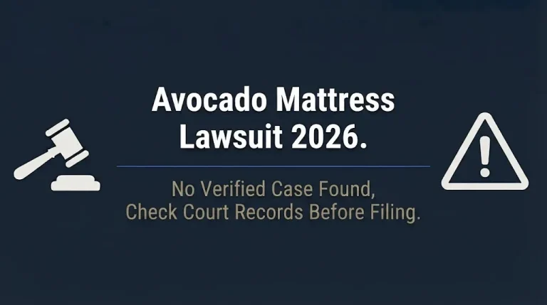 Avocado Mattress lawsuit 2026 banner warning no verified case found in court records.