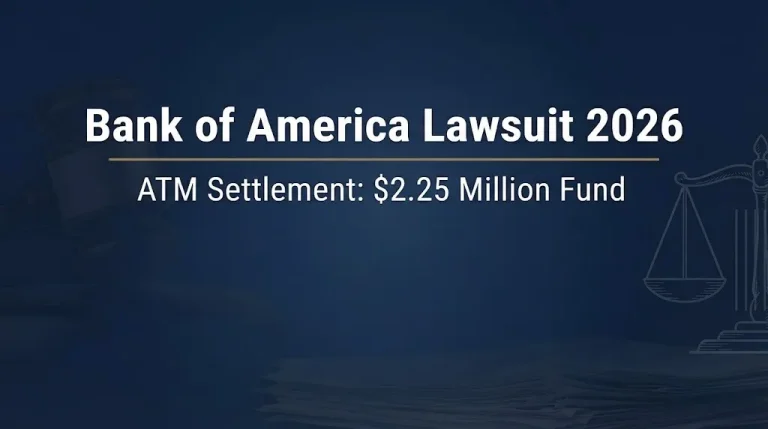 Bank of America lawsuit 2026 banner showing $2.25 million ATM settlement fund.