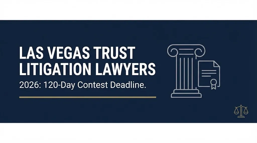 Banner on Las Vegas trust litigation lawyers noting Nevada's 120-day trust contest deadline in 2026.