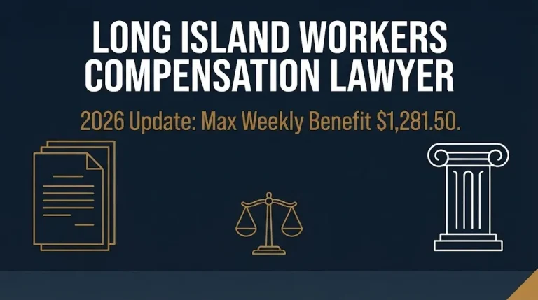 Banner reading Long Island workers compensation lawyer 2026 update showing the new maximum weekly benefit rate.