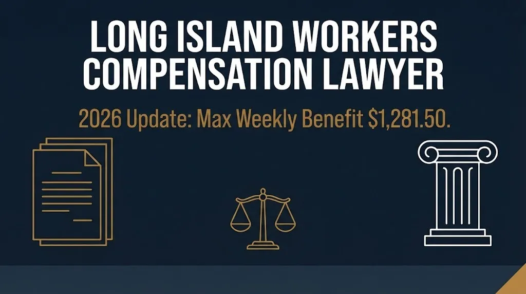 Banner reading Long Island workers compensation lawyer 2026 update showing the new maximum weekly benefit rate.
