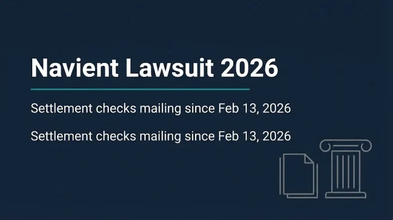 Banner reading Navient Lawsuit 2026, settlement checks mailing since February 13, 2026