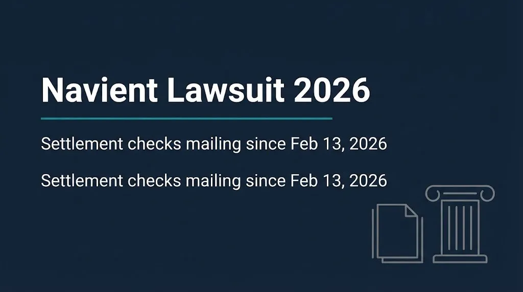 Banner reading Navient Lawsuit 2026, settlement checks mailing since February 13, 2026