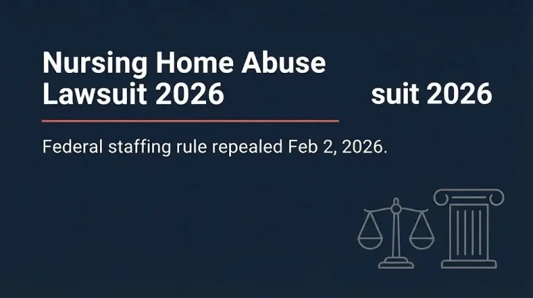 Banner reading Nursing Home Abuse Lawsuit 2026, federal staffing rule repealed February 2, 2026
