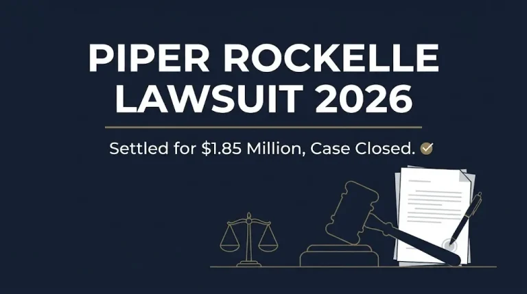 Banner showing the Piper Rockelle lawsuit 2026 update, noting the case settled for $1.85 million.