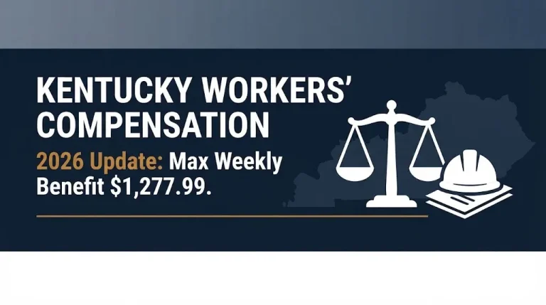 Banner shows Kentucky workers' compensation 2026 update with the $1,277.99 maximum weekly benefit rate.