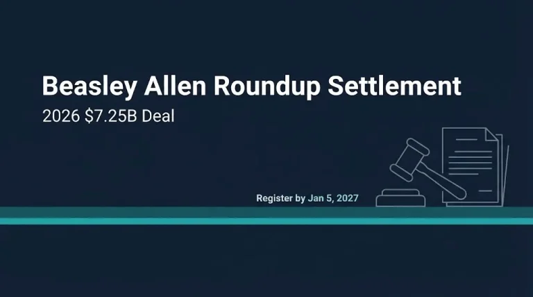 Beasley Allen Roundup settlement 2026 banner with $7.25B deal and claim deadline.