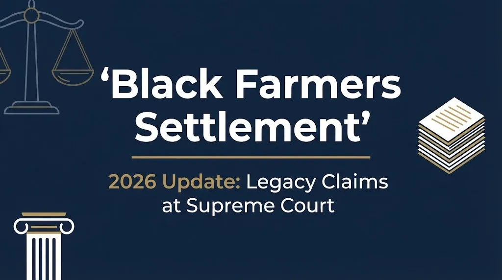 Black farmers settlement 2026 update banner showing legacy claims case pending at the Supreme Court.