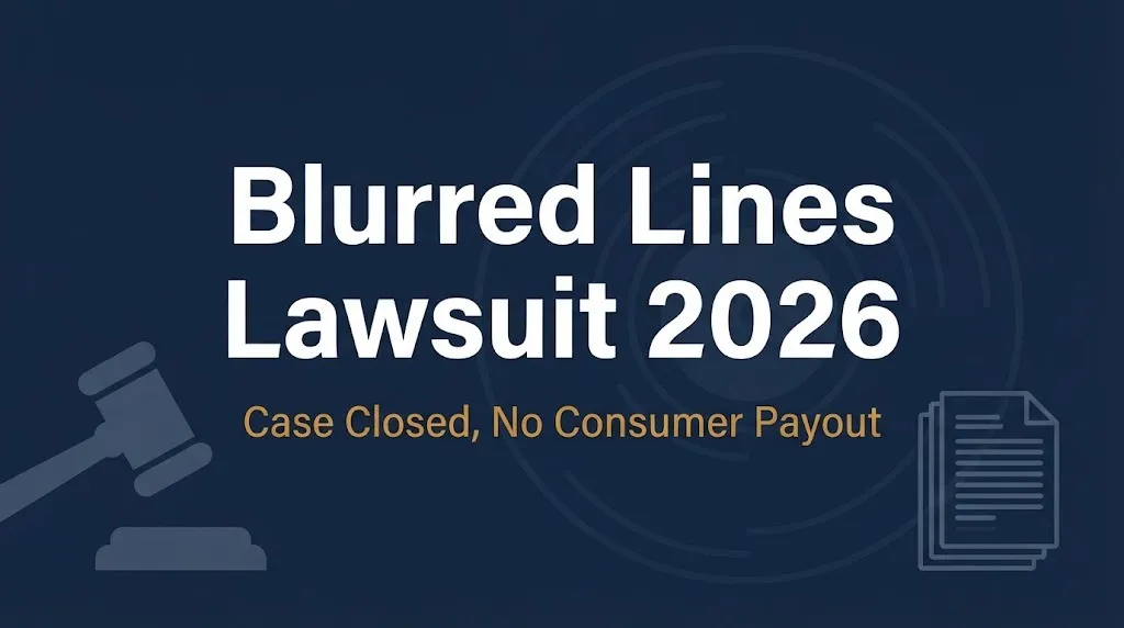 Blurred Lines lawsuit 2026 banner showing case is closed with no consumer payout