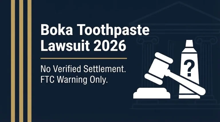 Boka toothpaste lawsuit 2026 status showing no verified settlement and only an FTC warning letter exists.