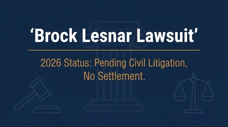 Brock Lesnar lawsuit 2026 status banner showing pending civil litigation with no settlement.