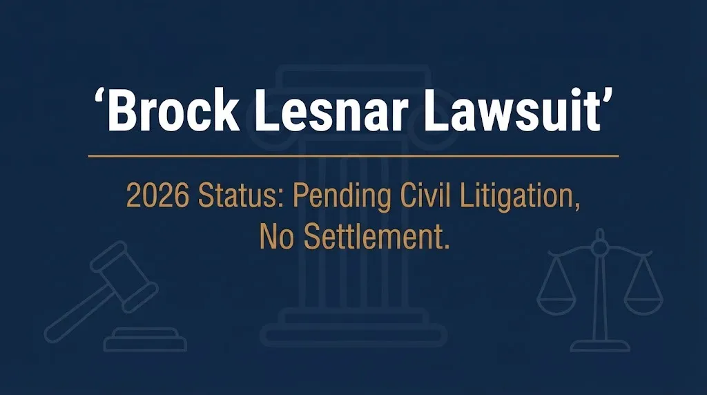 Brock Lesnar lawsuit 2026 status banner showing pending civil litigation with no settlement.