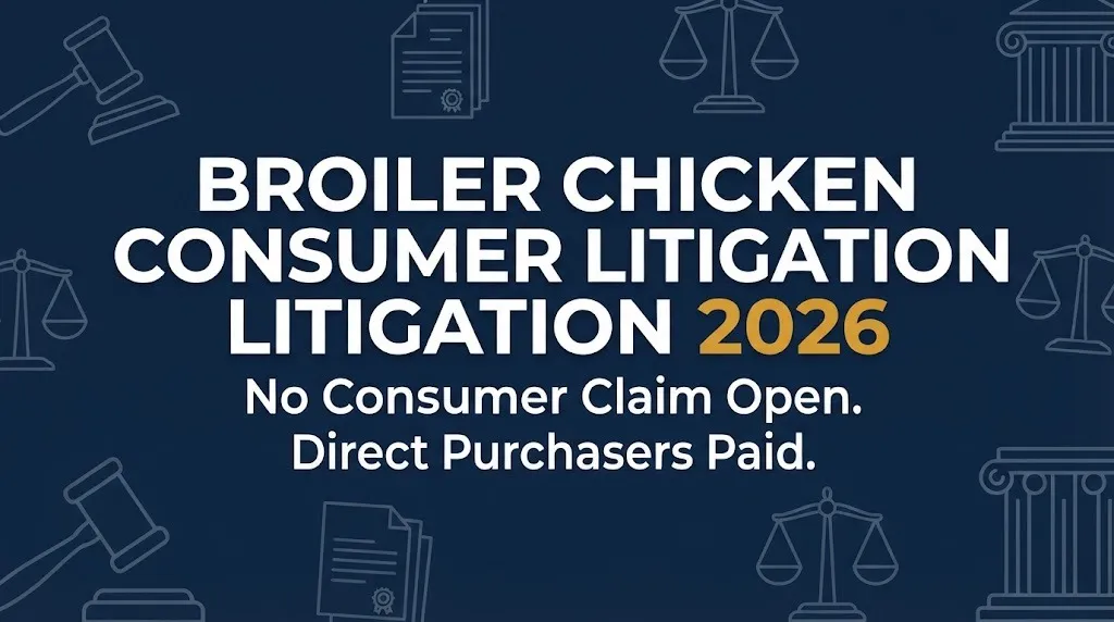 Broiler chicken consumer litigation 2026 status showing no consumer claim open and direct purchasers paid.