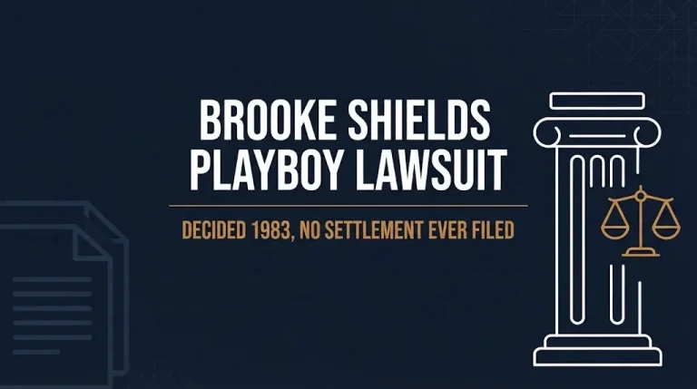 Brooke Shields Playboy lawsuit banner noting the case was decided in 1983 with no settlement filed.