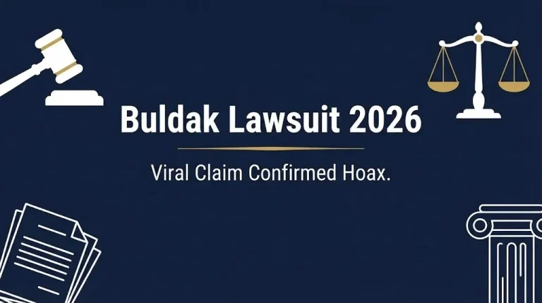 Buldak lawsuit 2026 banner graphic confirming the viral $15 million claim is a hoax.