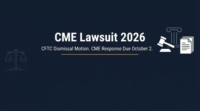CME lawsuit 2026 banner showing CFTC dismissal motion and October 2 response deadline.
