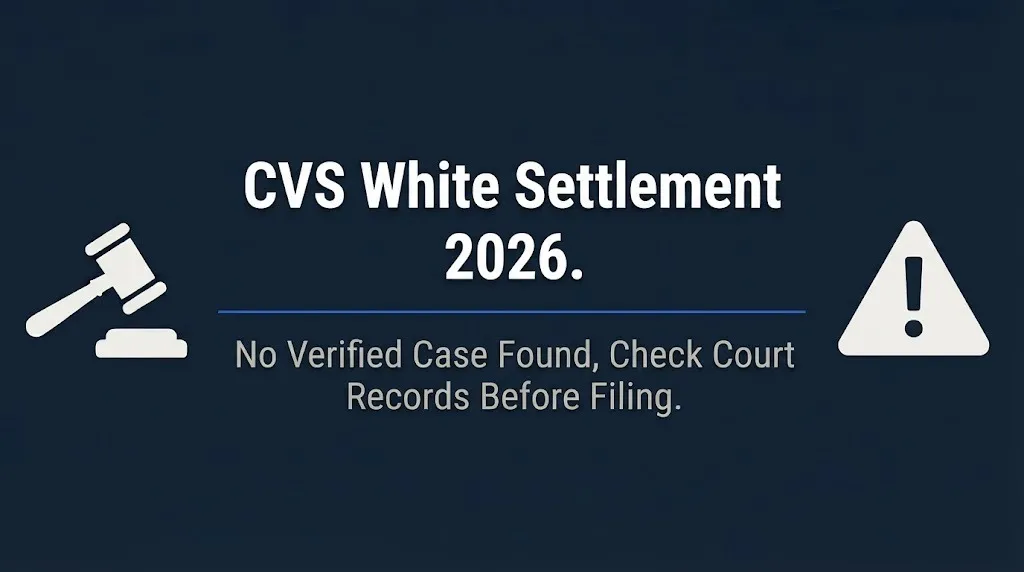 CVS White Settlement 2026 banner warning no verified case found in court records.