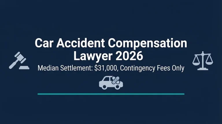 Car accident compensation lawyer 2026 guide with median settlement and contingency fee facts.