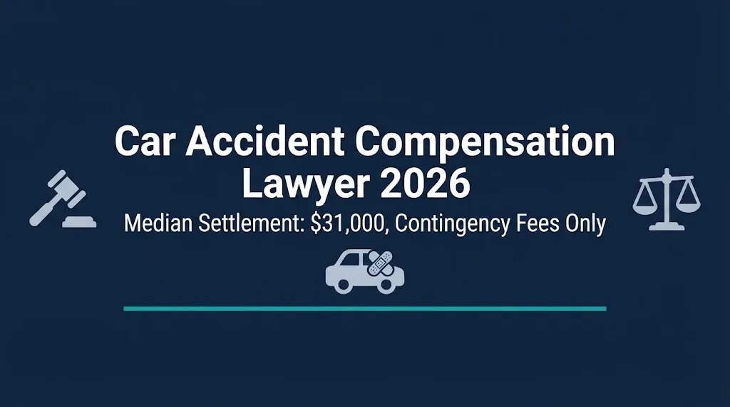 Car accident compensation lawyer 2026 guide with median settlement and contingency fee facts.