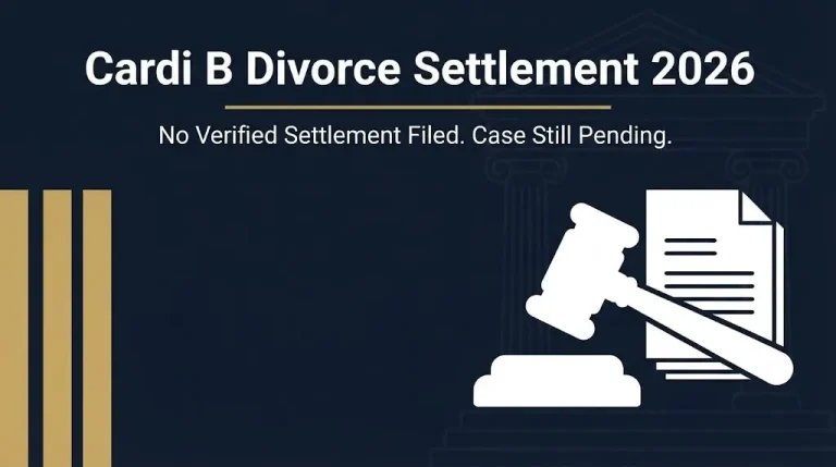 Cardi B divorce settlement 2026 status banner showing no verified settlement exists and the case remains pending.