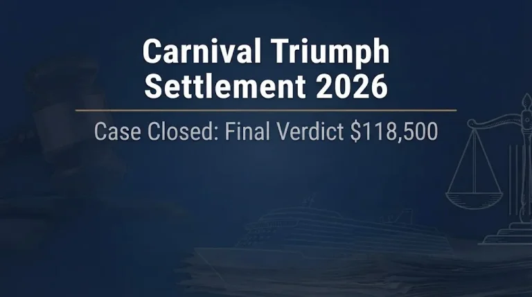 Carnival Triumph settlement 2026 banner showing case closed with final verdict of $118,500.