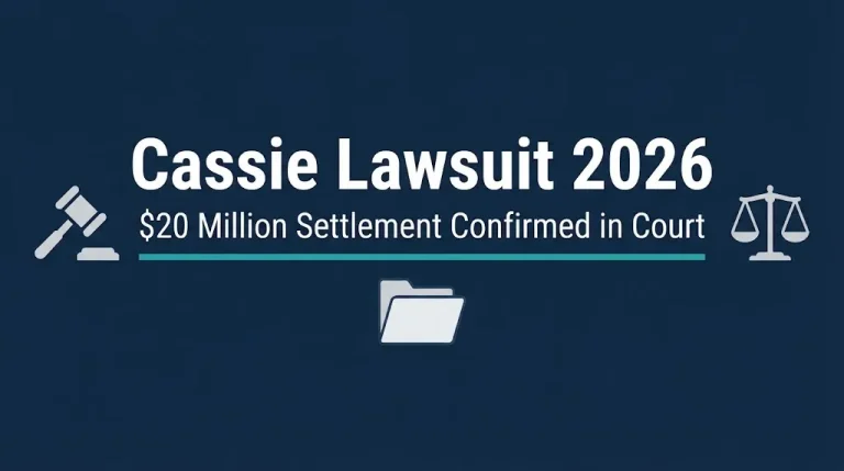 Cassie lawsuit 2026 hero banner with gavel and confirmed settlement amount.