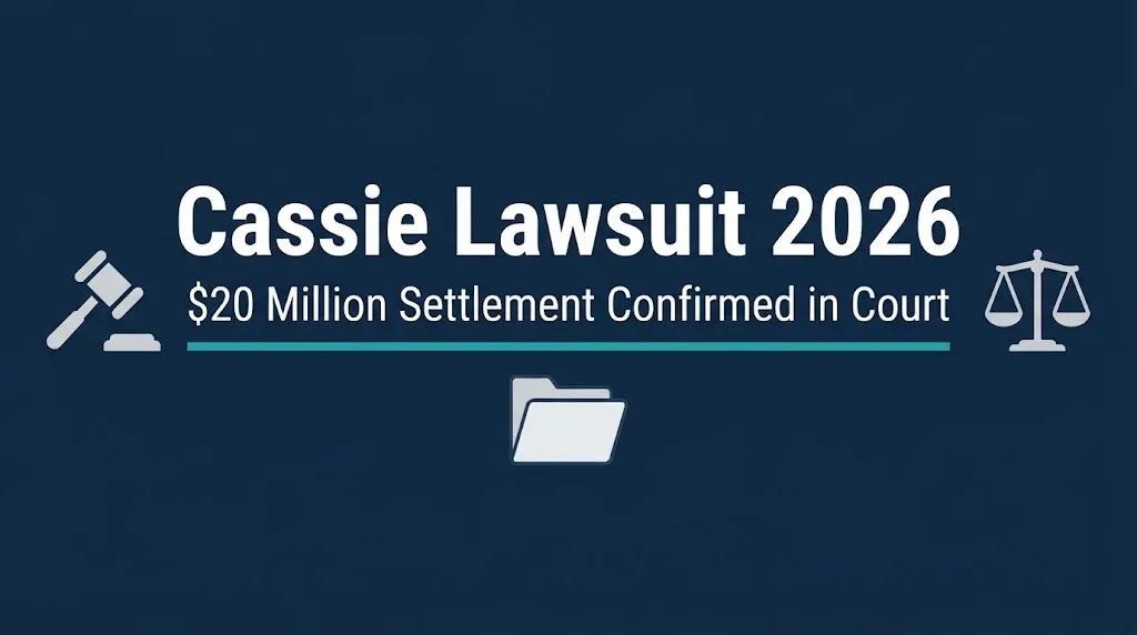 Cassie lawsuit 2026 hero banner with gavel and confirmed settlement amount.