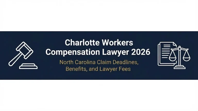 Charlotte workers compensation lawyer 2026 banner with North Carolina deadlines and benefits text.