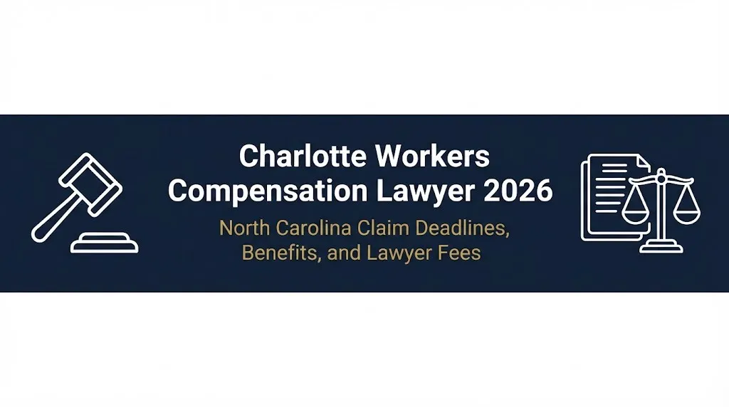 Charlotte workers compensation lawyer 2026 banner with North Carolina deadlines and benefits text.