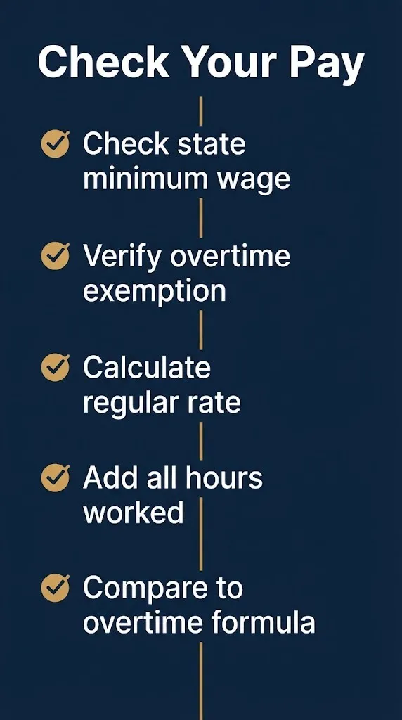 Checklist graphic showing five steps to verify if your compensation is legally correct.
