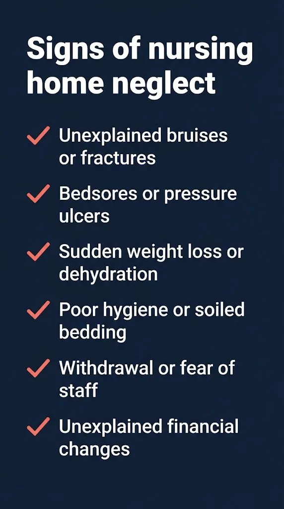 Checklist of nursing home abuse and neglect warning signs to watch for before filing a lawsuit