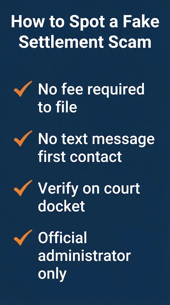 Checklist showing four tips to spot fake Graveyard Carz settlement scams.