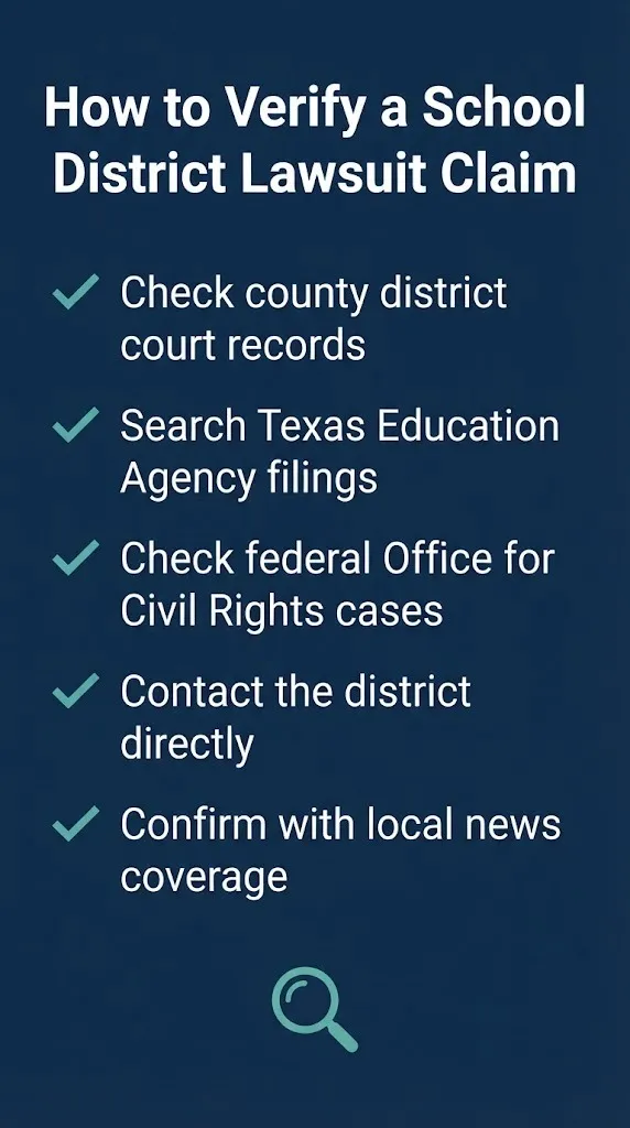 Checklist showing how to verify claims about a White Settlement ISD lawsuit using official public records.