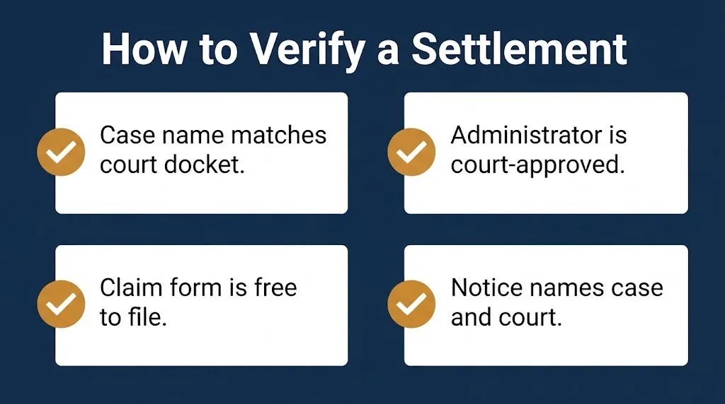 Checklist to verify a class settlement using court docket and administrator confirmation